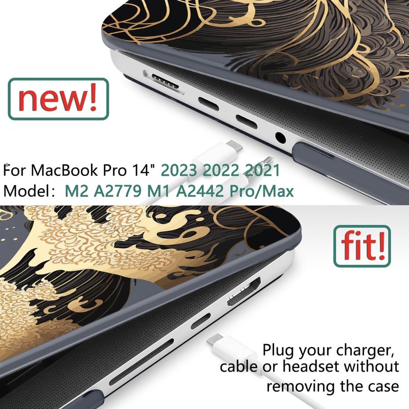 DONGKE Case for M5 MacBook Pro 14 inch 2025 2024-2021 M4 M3 M2 M1, Plastic Hard Shell Cover Compatible with A3434 A3112 A3401 A3185 A2992 A2779 A2442, Retina XDR Display & Touch ID, Golden Wave - Image 2